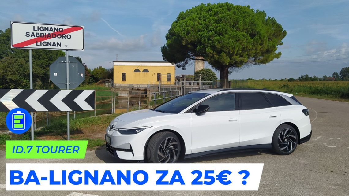 Bratislava – Lignano s jednou prestávkou za 25€ ? Volkswagen ID.7 Tourer 77kWh.